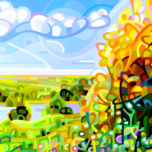original abstract landscape painting of a summer field