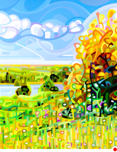original abstract landscape painting of field in late summer