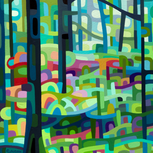 ooriginal abstract landscape painting of a green forest