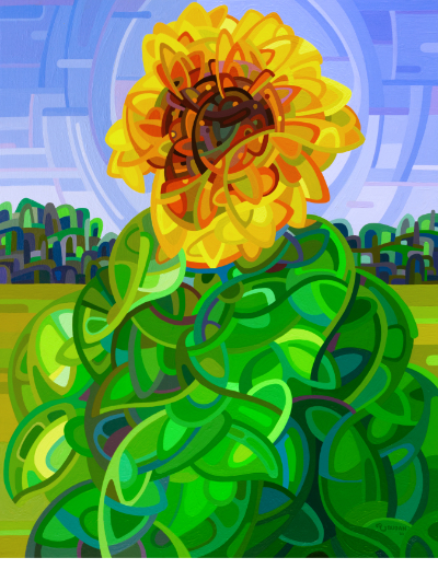 original abstract landscape summer sunflower blue sky