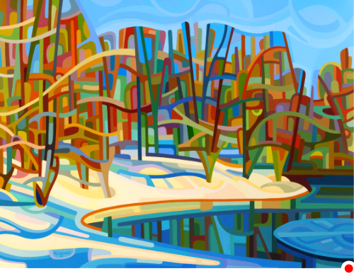 original abstract landscape winter pond ice forest
