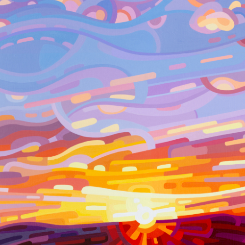 original abstract landscape painting of a sunset sky