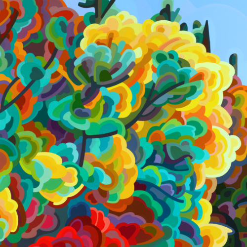 original abstract landscape painting of an exuberant fall forest in Ontario