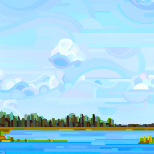 original abstract landscape painting of a quiet summer day in the wetlands