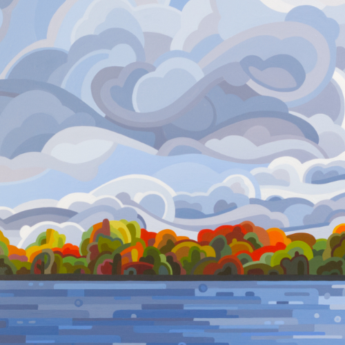 original abstract landscape painting of a boisterous late summer sky