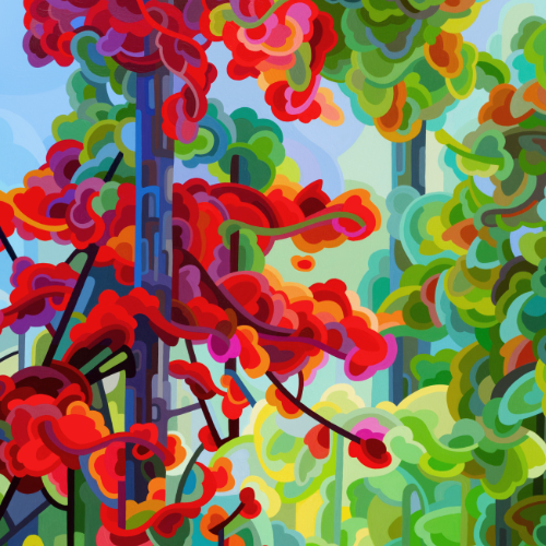 original abstract landscape painting of a walk through the forest on an autumn day