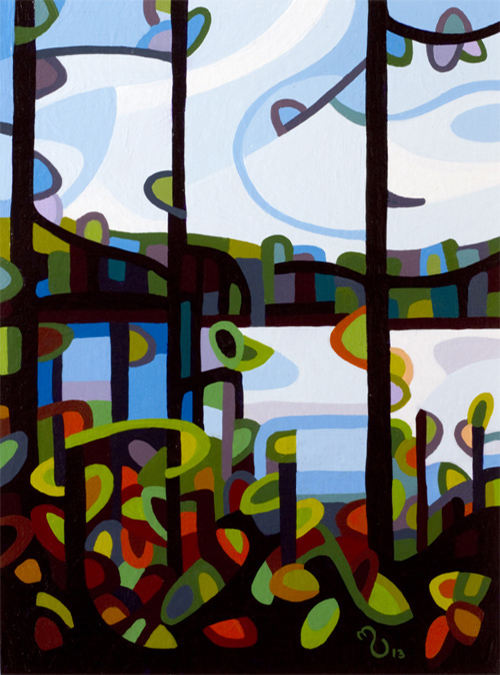original abstract landscape study backlit summer lake forest