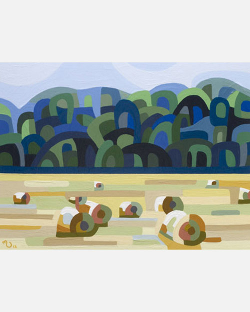 original abstract landscape study of a hay bales