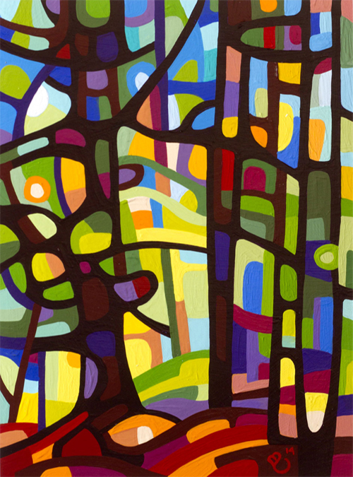 original abstract landscape study of a colorful forest morning