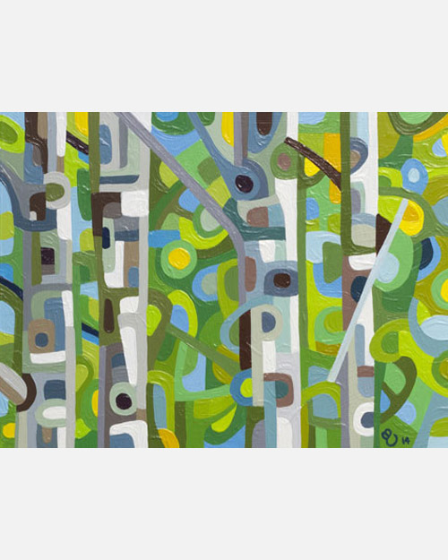 original abstract landscape study of a green birch forest