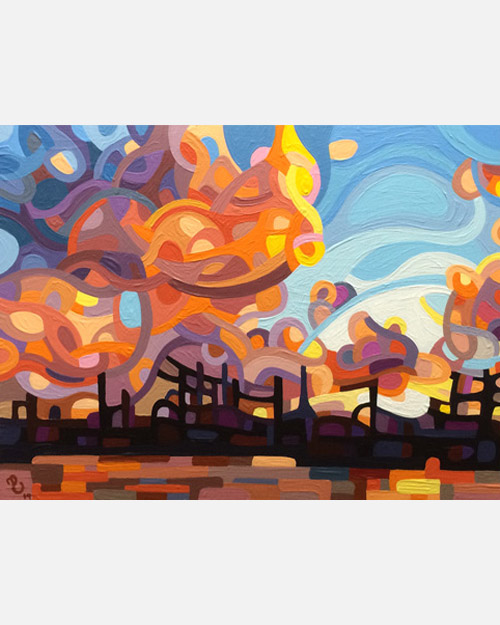 original abstract landscape study of a lake sunset