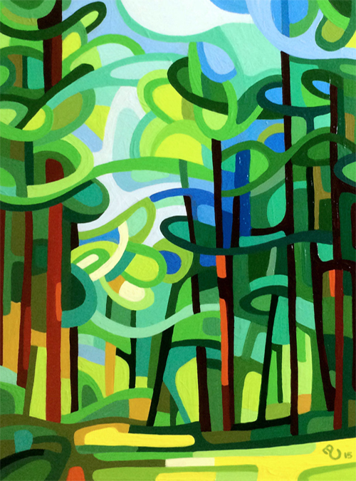 original abstract landscape study of a green summer forest