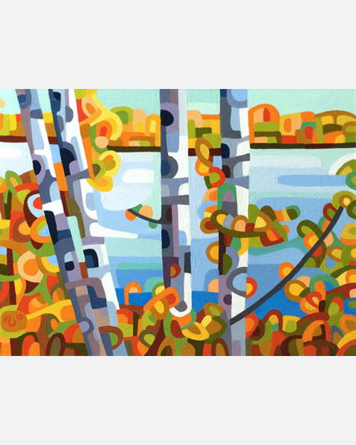 original abstract landscape study of a birch fall lake