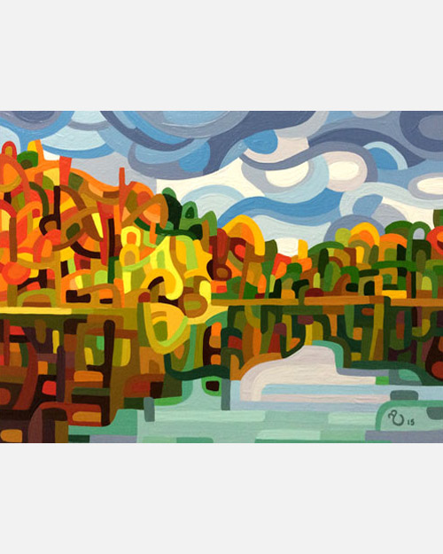 original abstract landscape study of an autumn lake