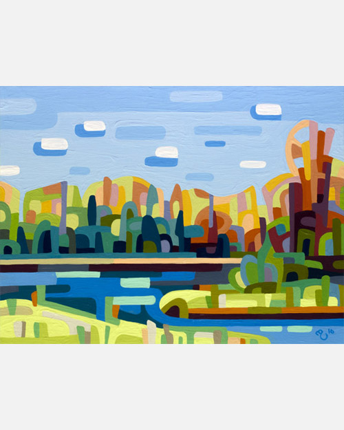original abstract landscape study of a late summer lake