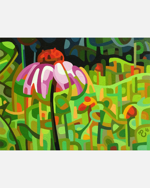 original abstract landscape study of a purple coneflower