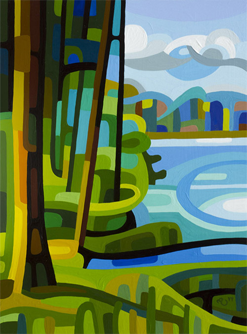 original abstract landscape study of a lakeside summer tree