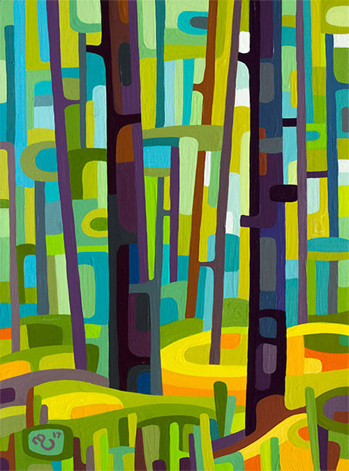original abstract landscape study of a green summer forest day
