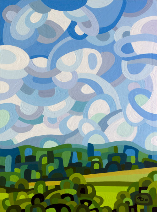 original abstract landscape painting study of summer field with cloudy sky