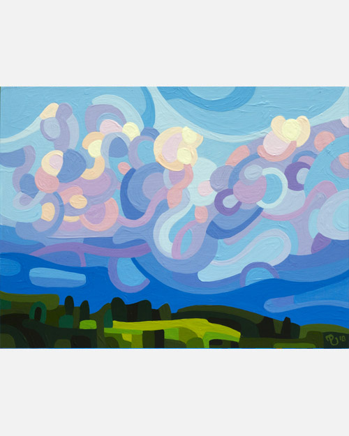 original abstract landscape painting study of morning clouds over fields