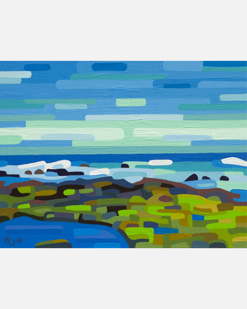 original abstract landscape painting study of a rocky sea shore