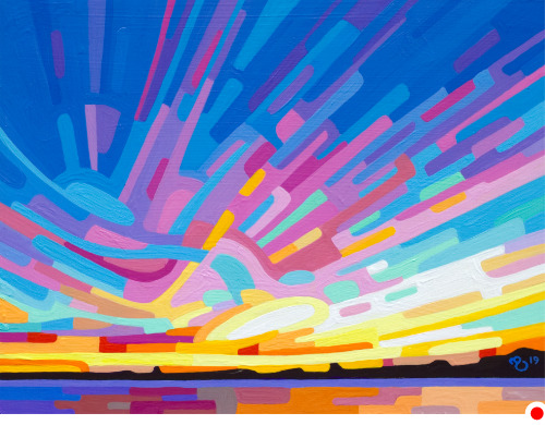 original abstract landscape painting study sunset lake sky