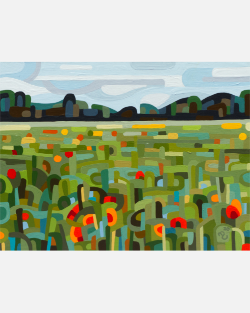 original abstract landscape painting study poppy field