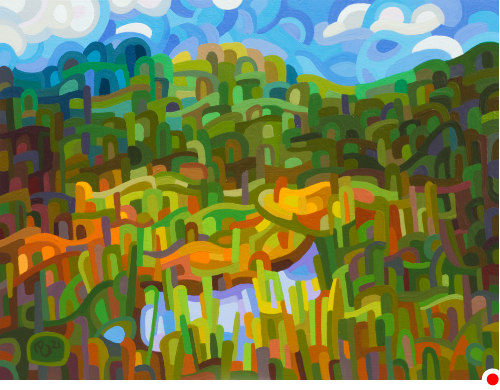 original abstract landscape summer forest wetlands