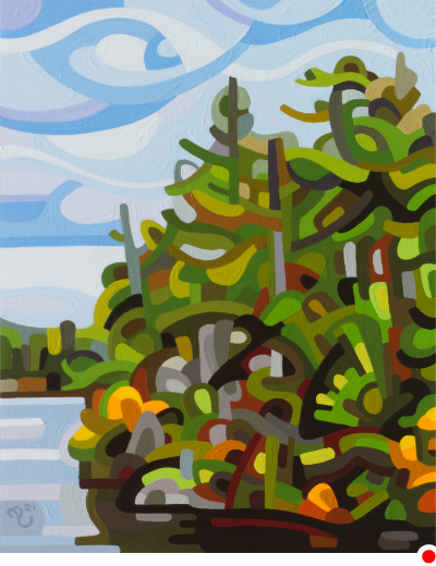 original abstract landscape late summer pine lake