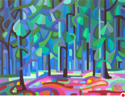 original abstract painting of a pine forest