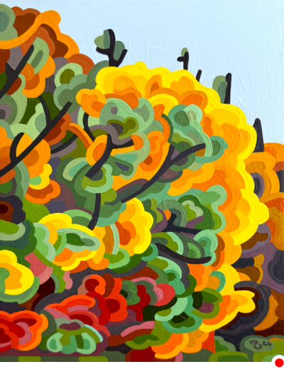 original abstract painting of an exuberant fall forest